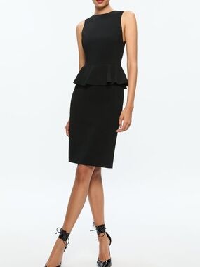 Alice + Olivia Poppy Peplum Midi Knee Length Black Dress LBD
